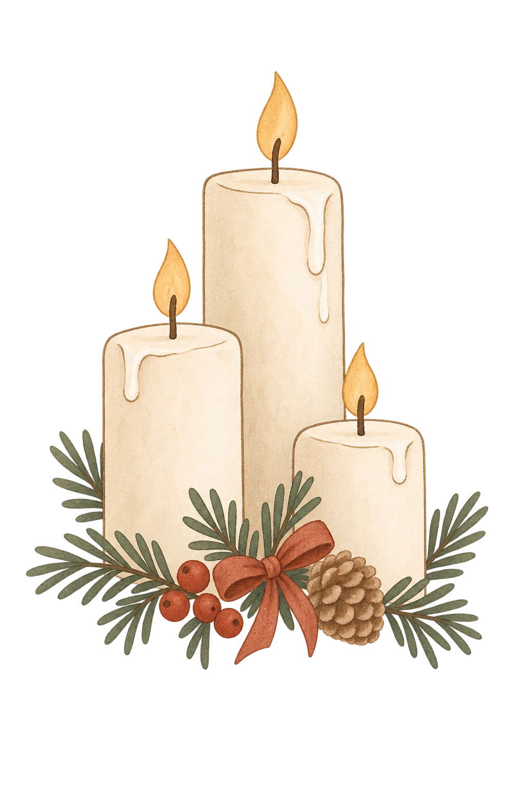 Bügelbild WEIHNACHTSKERZEN MIT TANNENZWEIGEN