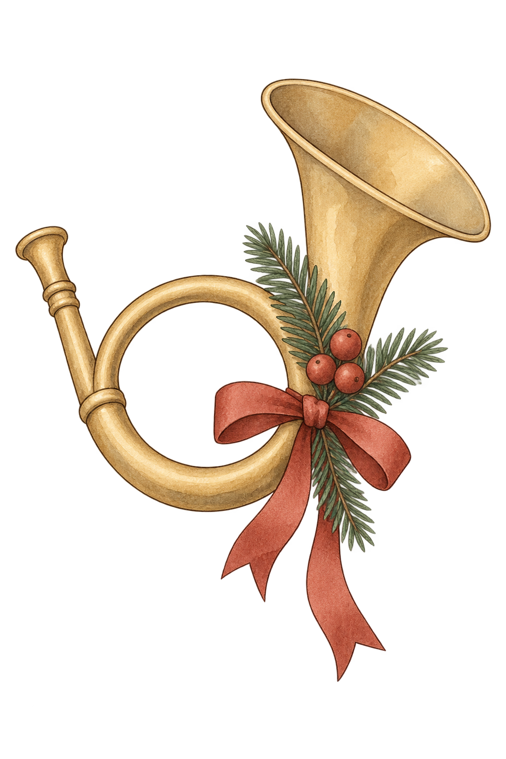 Bügelbild WEIHNACHTSHORN MIT ROTER SCHLEIFE