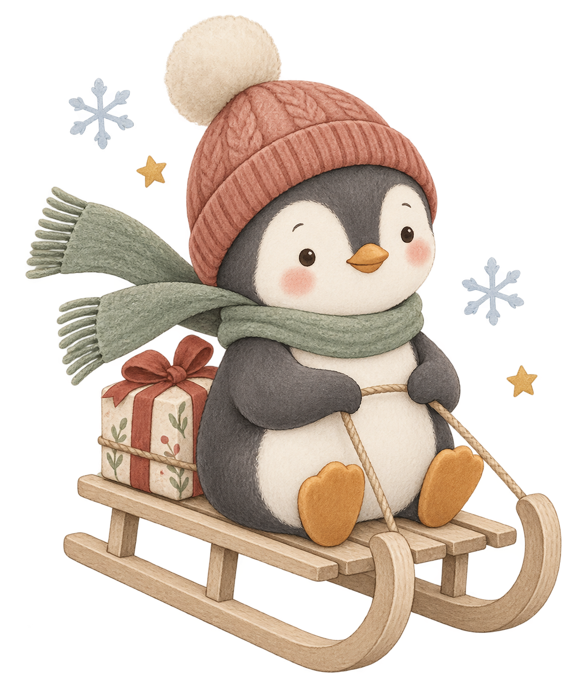 Bügelbild WEIHNACHTSPINGUIN AUF DEM SCHLITTEN