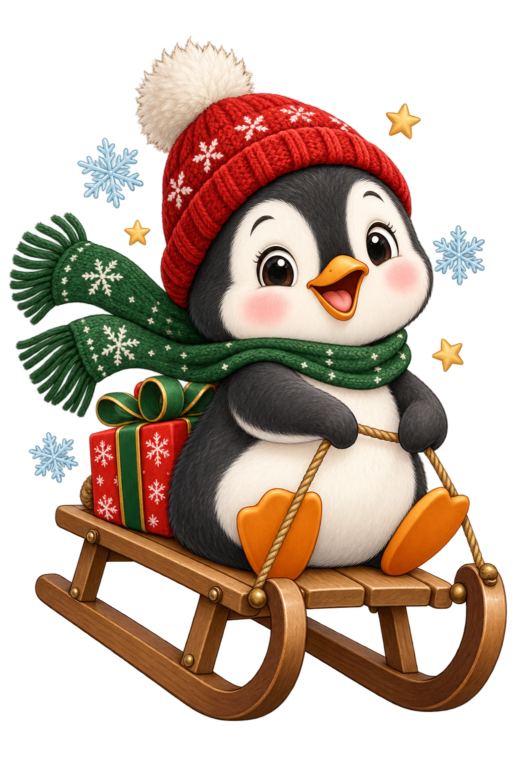Bügelbild WEIHNACHTSPINGUIN AUF SCHLITTEN