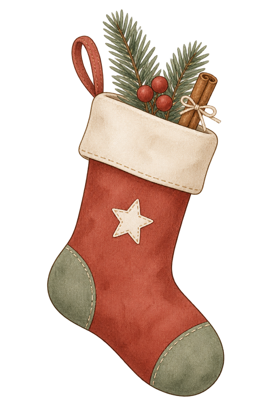Bügelbild WEIHNACHTSSTRUMPF MIT TANNENGRÜN
