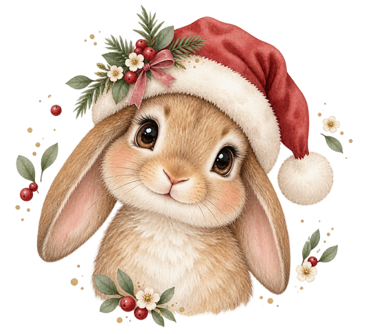 Bügelbild WEIHNACHTSHÄSCHEN MIT NIKOLAUSMÜTZE