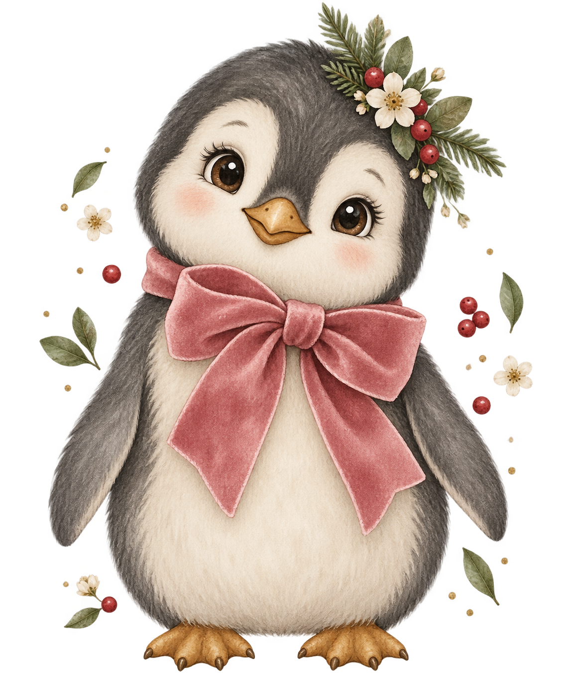 Bügelbild WEIHNACHTSPINGUIN MIT ROSA SCHLEIFE