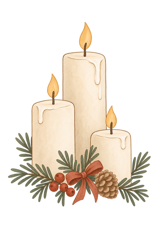 Bügelbild WEIHNACHTSKERZEN MIT TANNENZWEIGEN