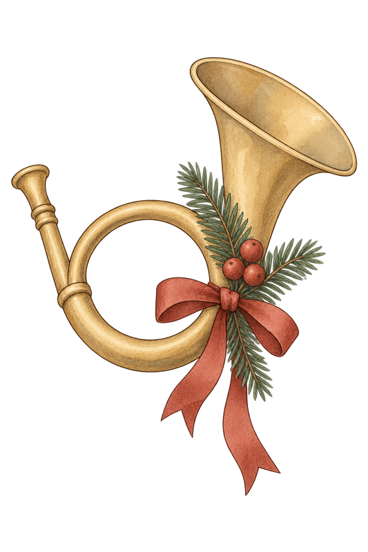 Bügelbild WEIHNACHTSHORN MIT ROTER SCHLEIFE