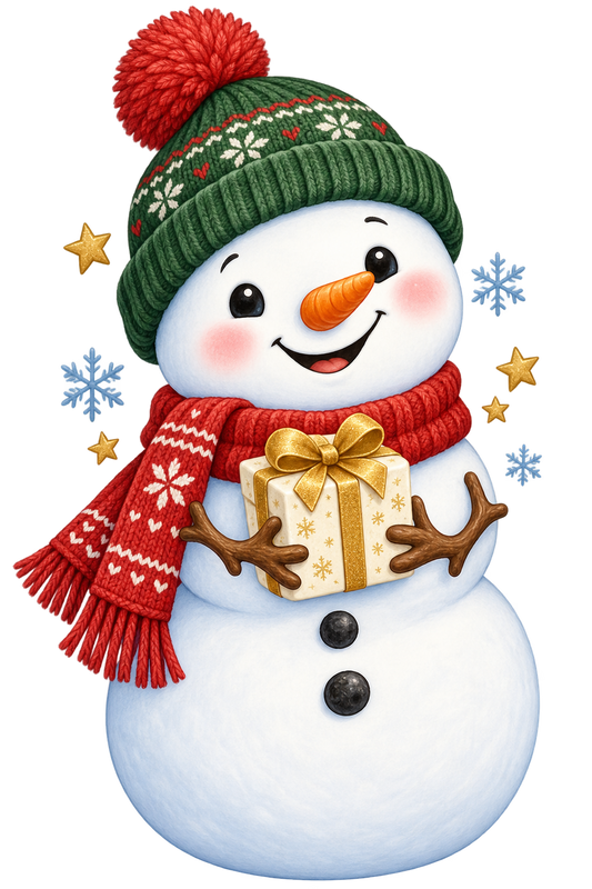 Bügelbild SCHNEEMANN MIT WEIHNACHTSGESCHENK