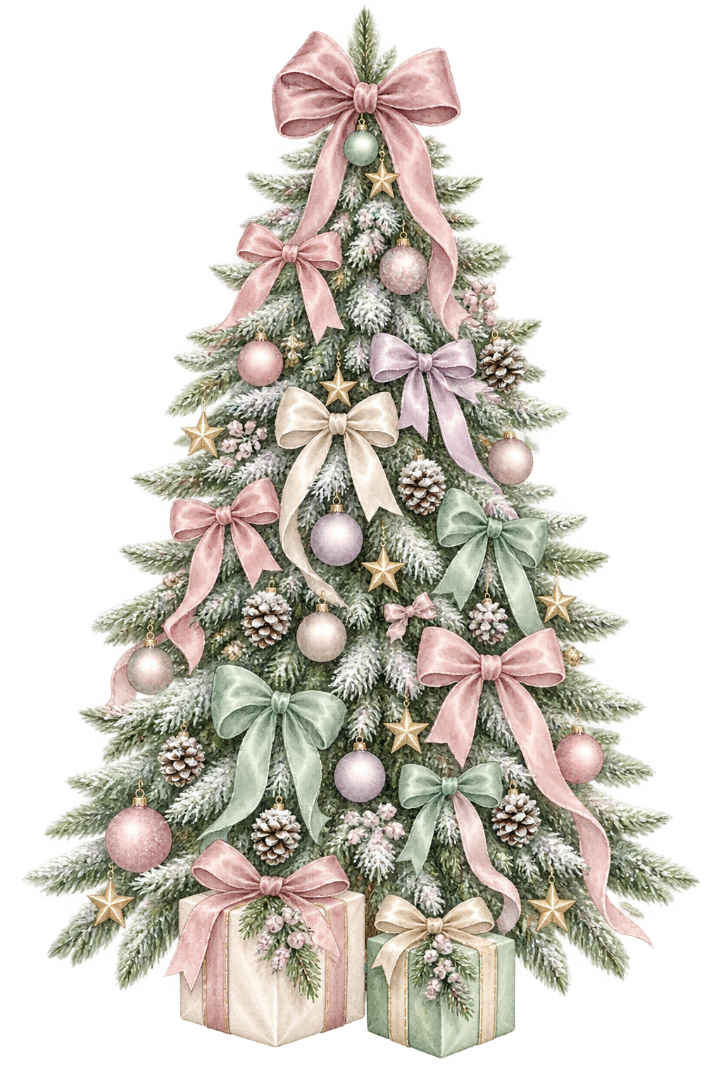 Bügelbild WEIHNACHTSBAUM MIT PASTELLFARBENEN SCHLEIFEN