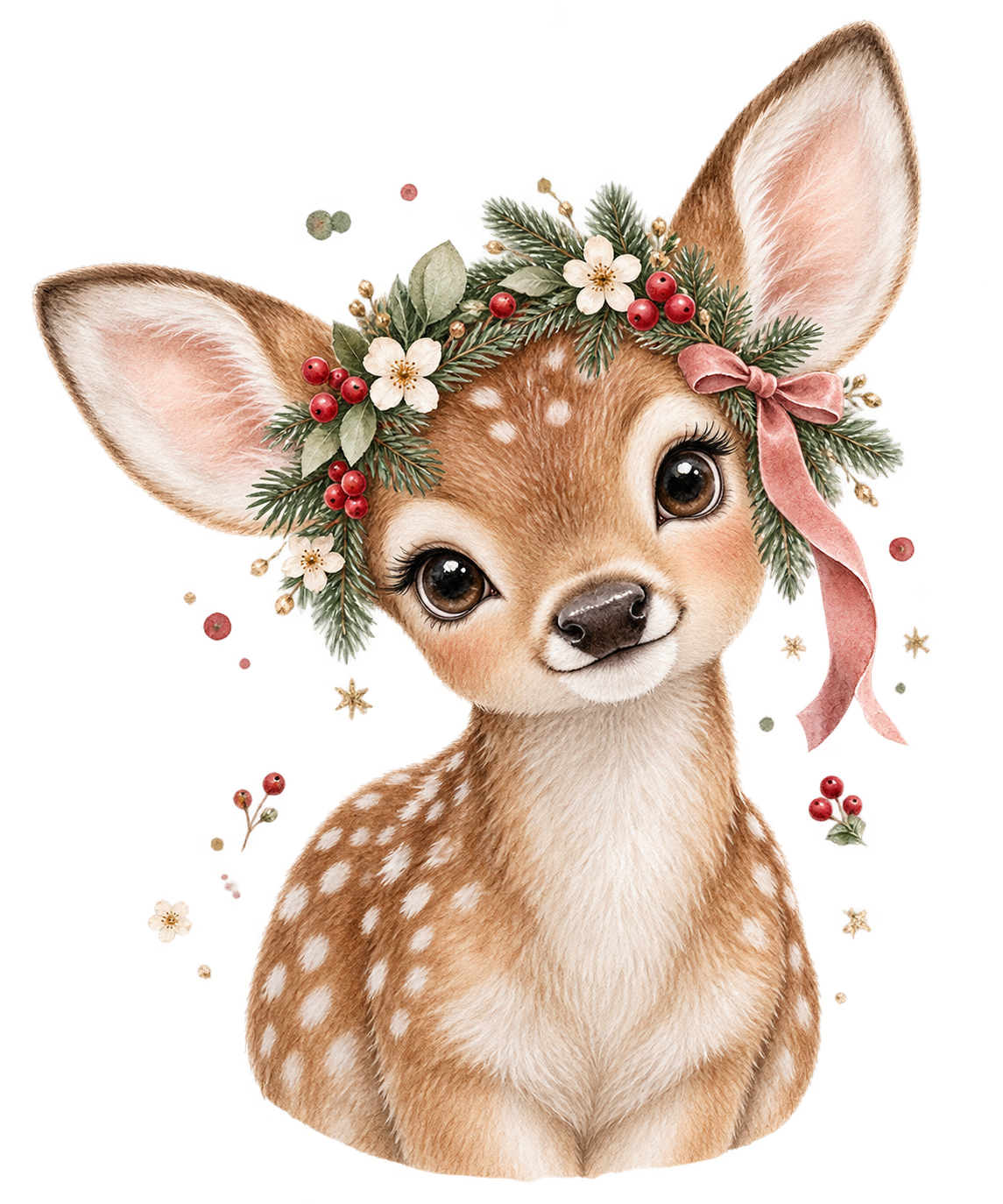Bügelbild WEIHNACHTSREH MIT BLUMENKRANZ
