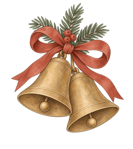 Bügelbild WEIHNACHTSGLOCKEN MIT ROTER SCHLEIFE