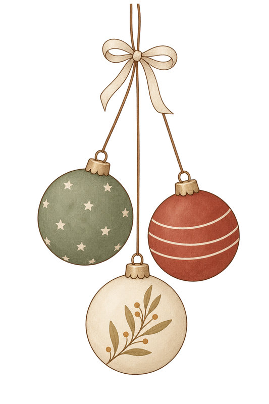 Bügelbild WEIHNACHTSKUGELN MIT SCHLEIFE
