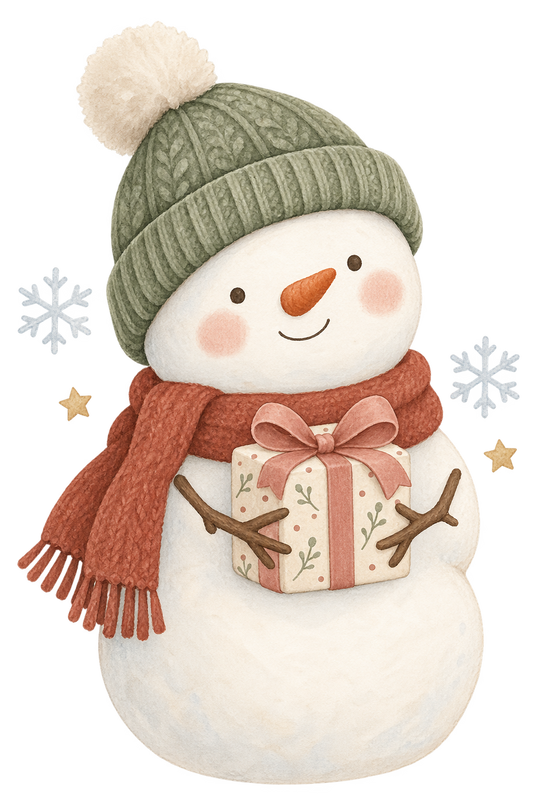 Bügelbild SCHNEEMANN MIT WEIHNACHTSGESCHENK