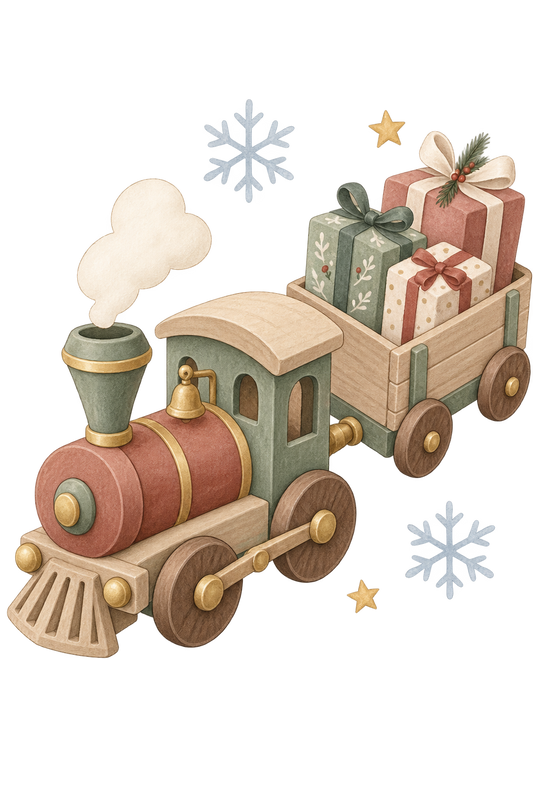 Bügelbild WEIHNACHTSEISENBAHN MIT GESCHENKEN