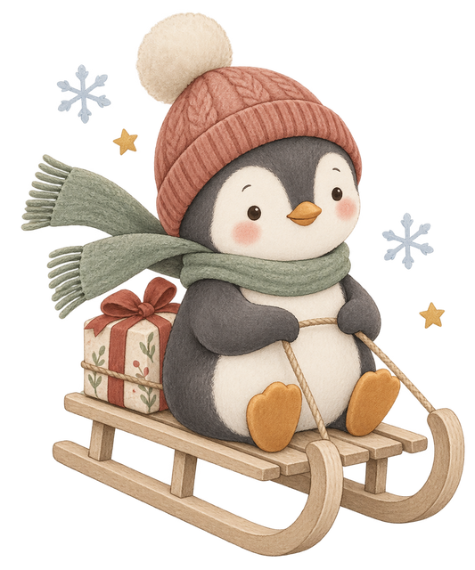 Bügelbild WEIHNACHTSPINGUIN AUF DEM SCHLITTEN