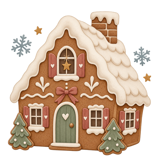 Bügelbild LEBKUCHENHAUS MIT ZUCKERGUSS
