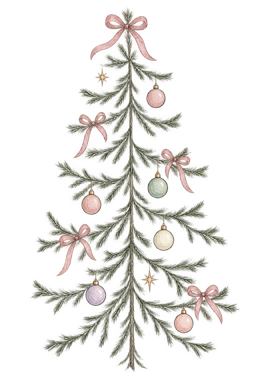 Bügelbild MINIMALISTISCHER WEIHNACHTSBAUM MIT SCHLEIFEN