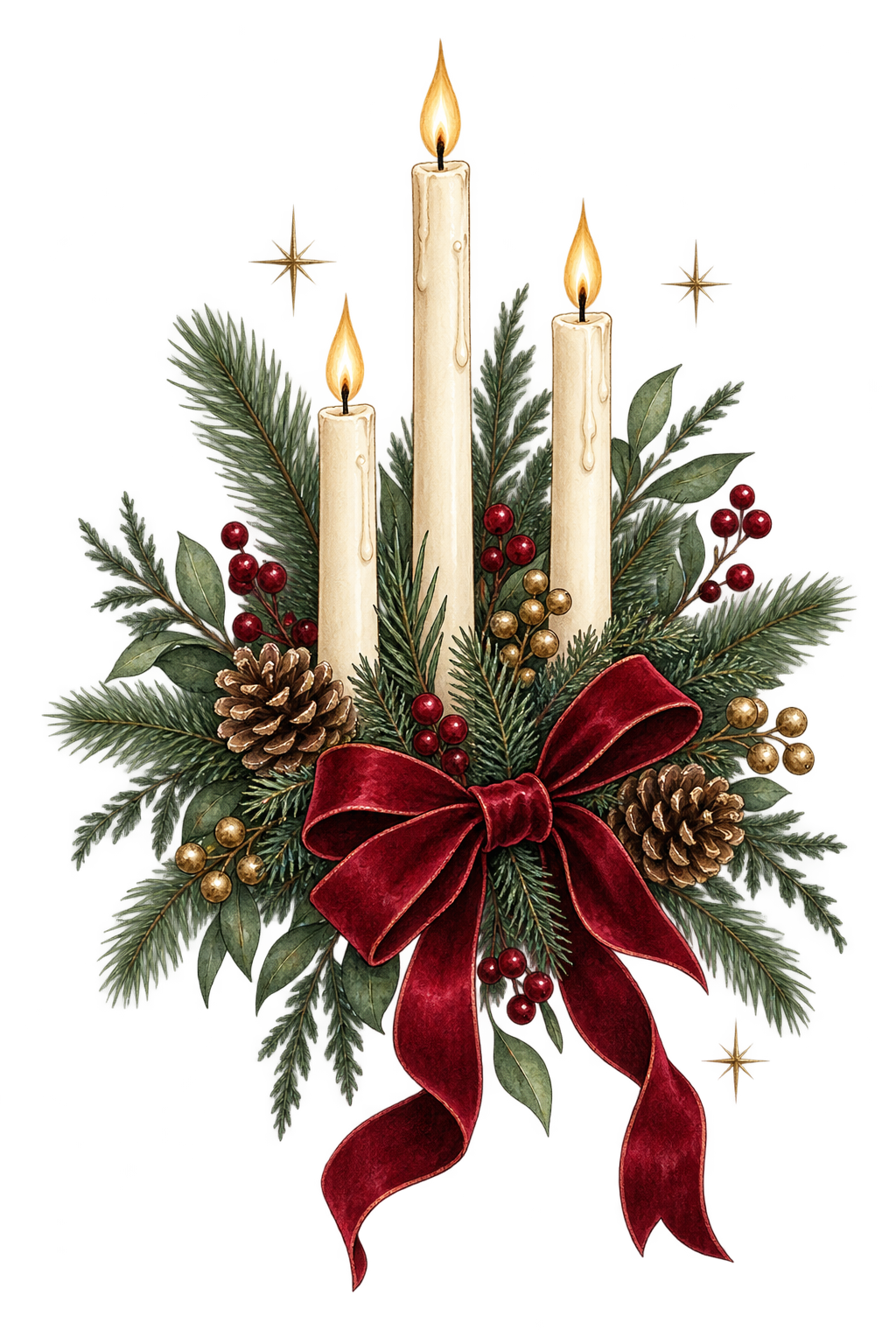 Bügelbild WEIHNACHTSKERZEN MIT SAMTSCHLEIFE