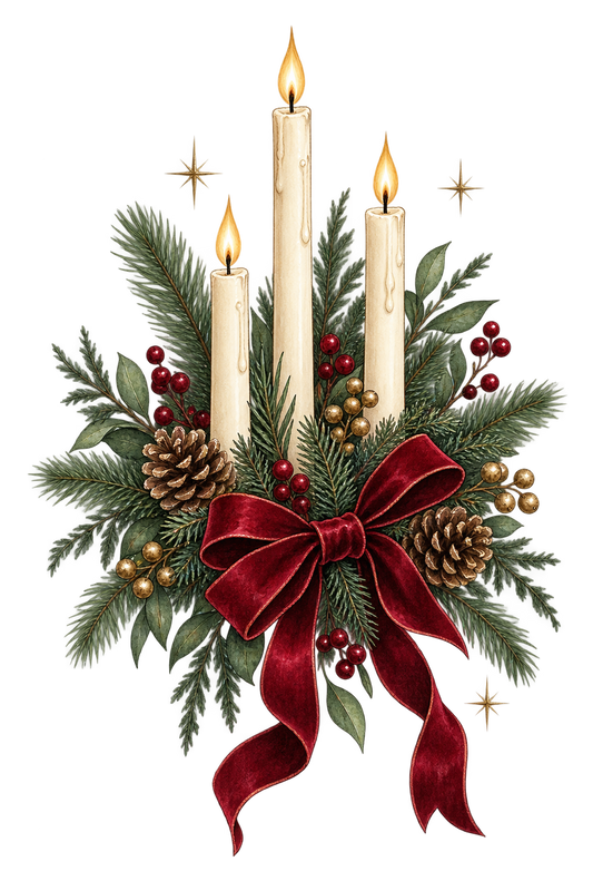 Bügelbild WEIHNACHTSKERZEN MIT SAMTSCHLEIFE