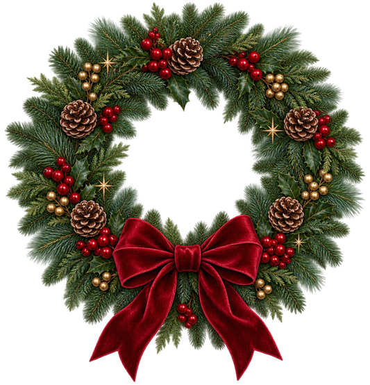 Bügelbild WEIHNACHTSKRANZ MIT SAMTSCHLEIFE