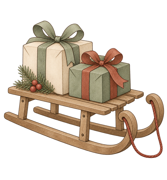 Bügelbild WEIHNACHTSSCHLITTEN MIT GESCHENKEN