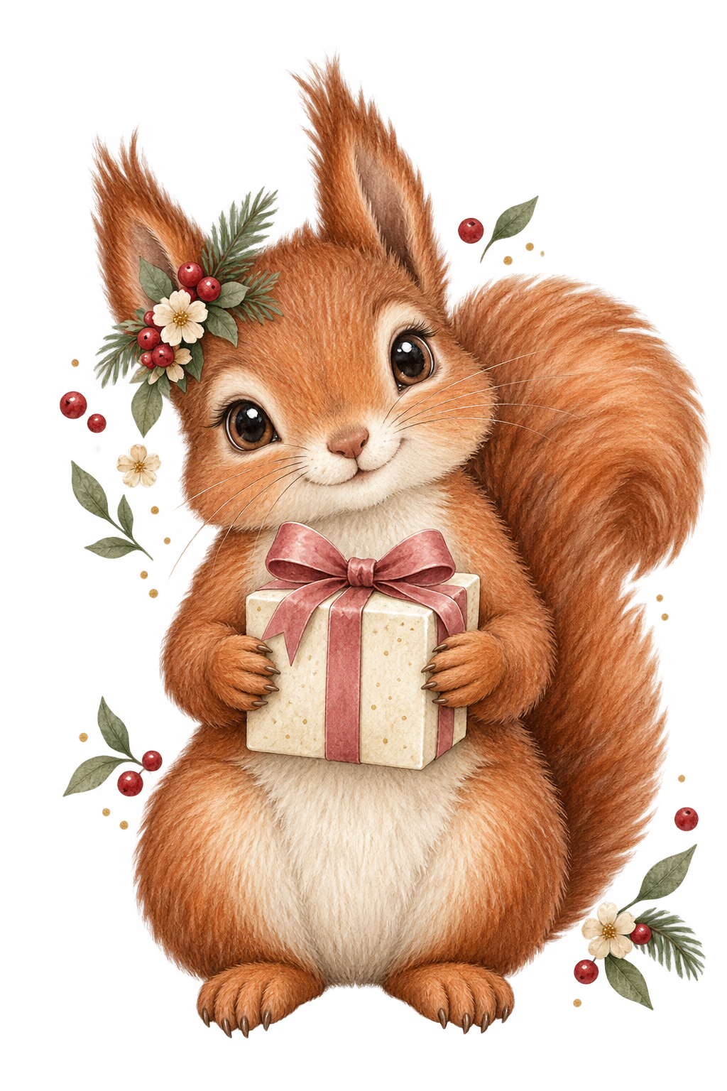 Bügelbild WEIHNACHTSEICHHÖRNCHEN MIT GESCHENK