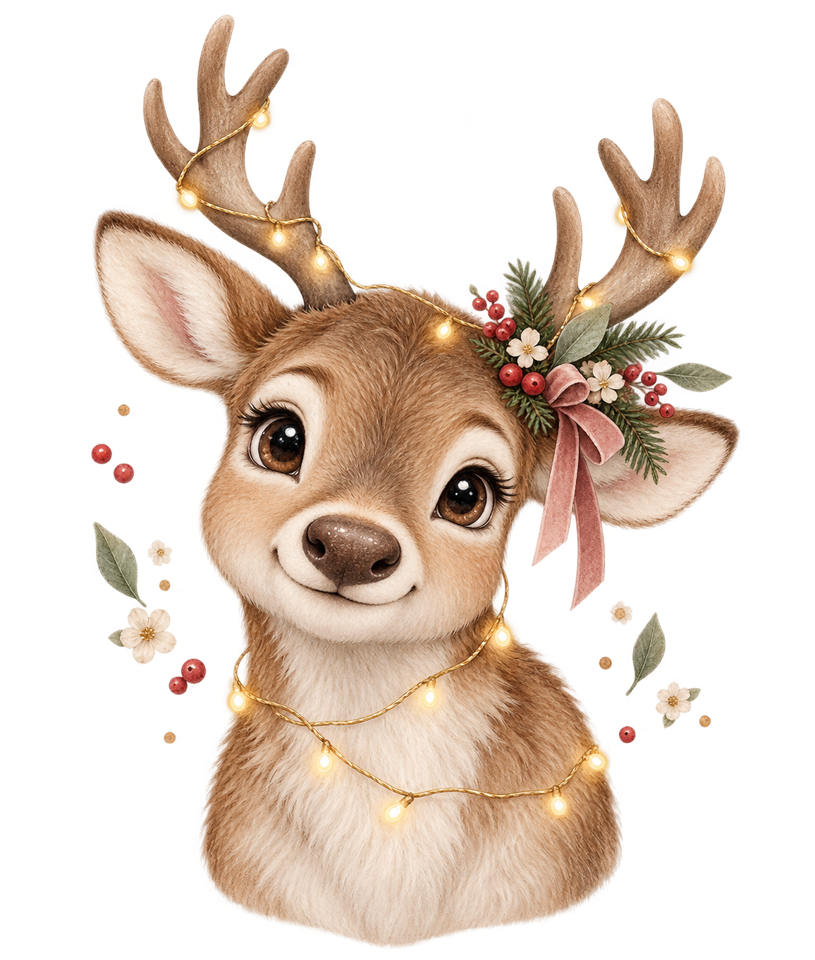 Bügelbild WEIHNACHTSRENTIER MIT LICHTERKETTE