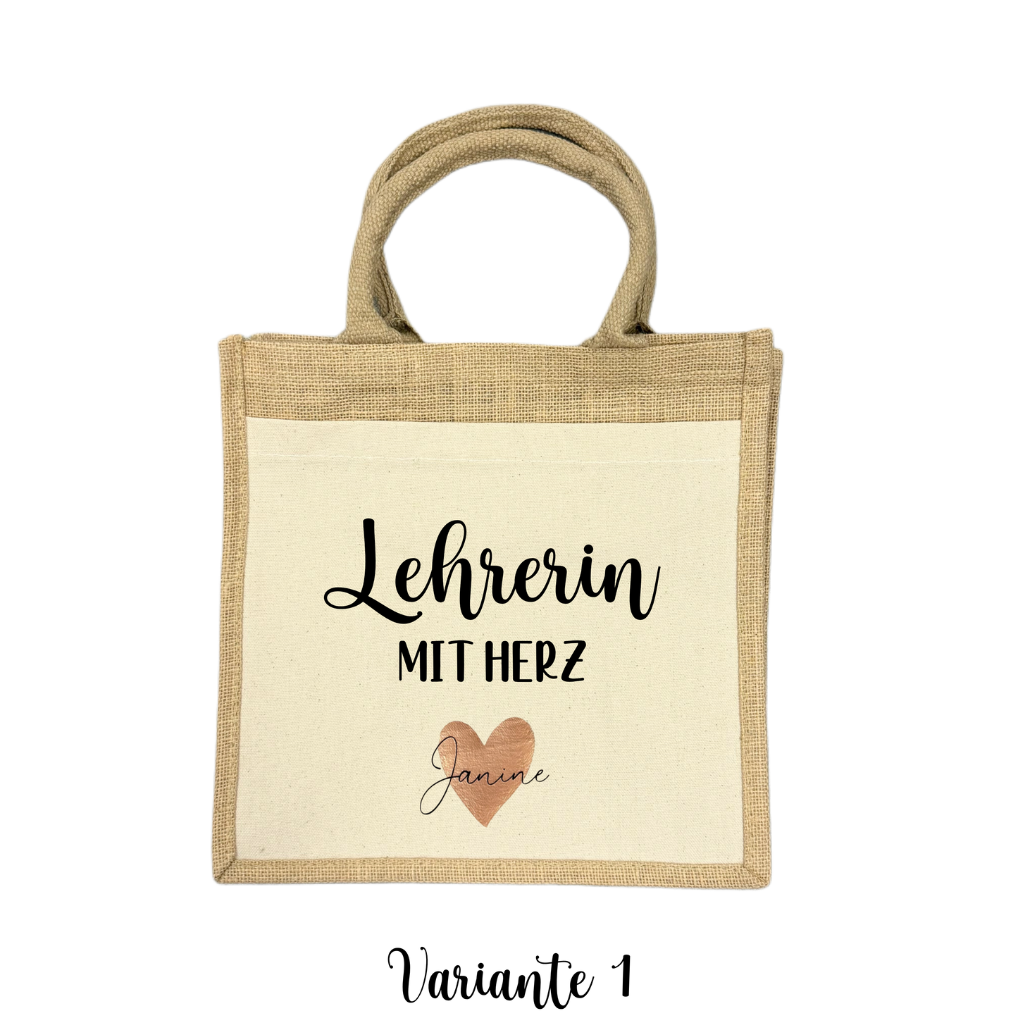 Midi Jutetasche LEHRERIN MIT HERZ - auf Wunsch personalisiert