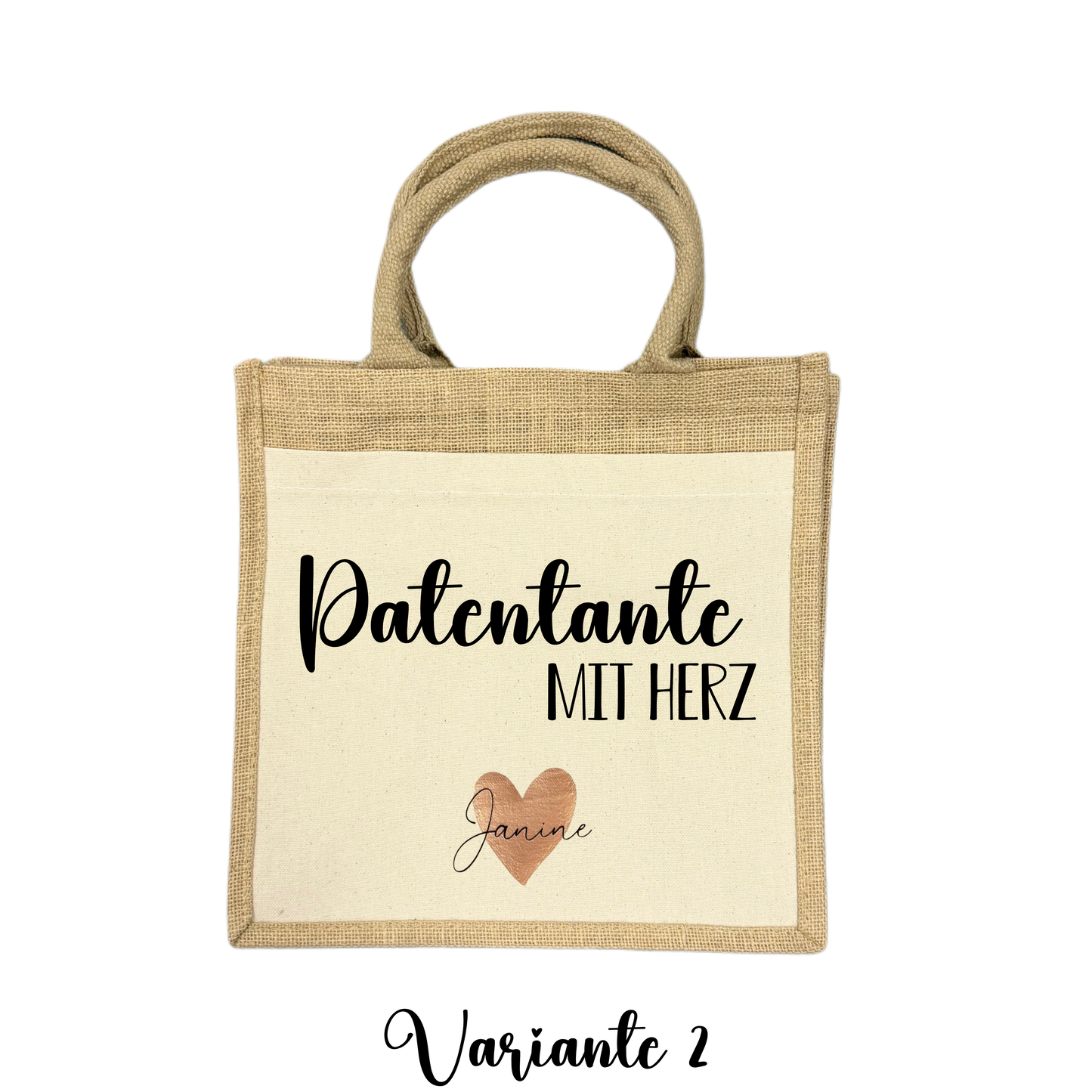 Midi Jutetasche PATENTANTE MIT HERZ - auf Wunsch personalisiert