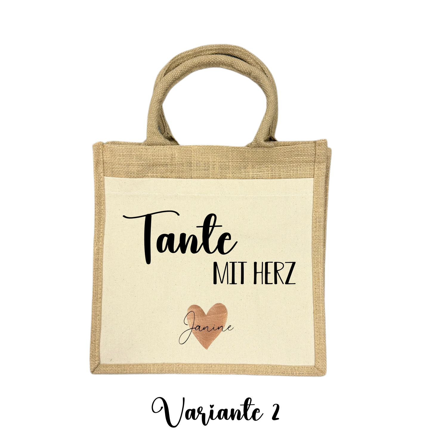 Midi Jutetasche TANTE MIT HERZ - auf Wunsch personalisiert