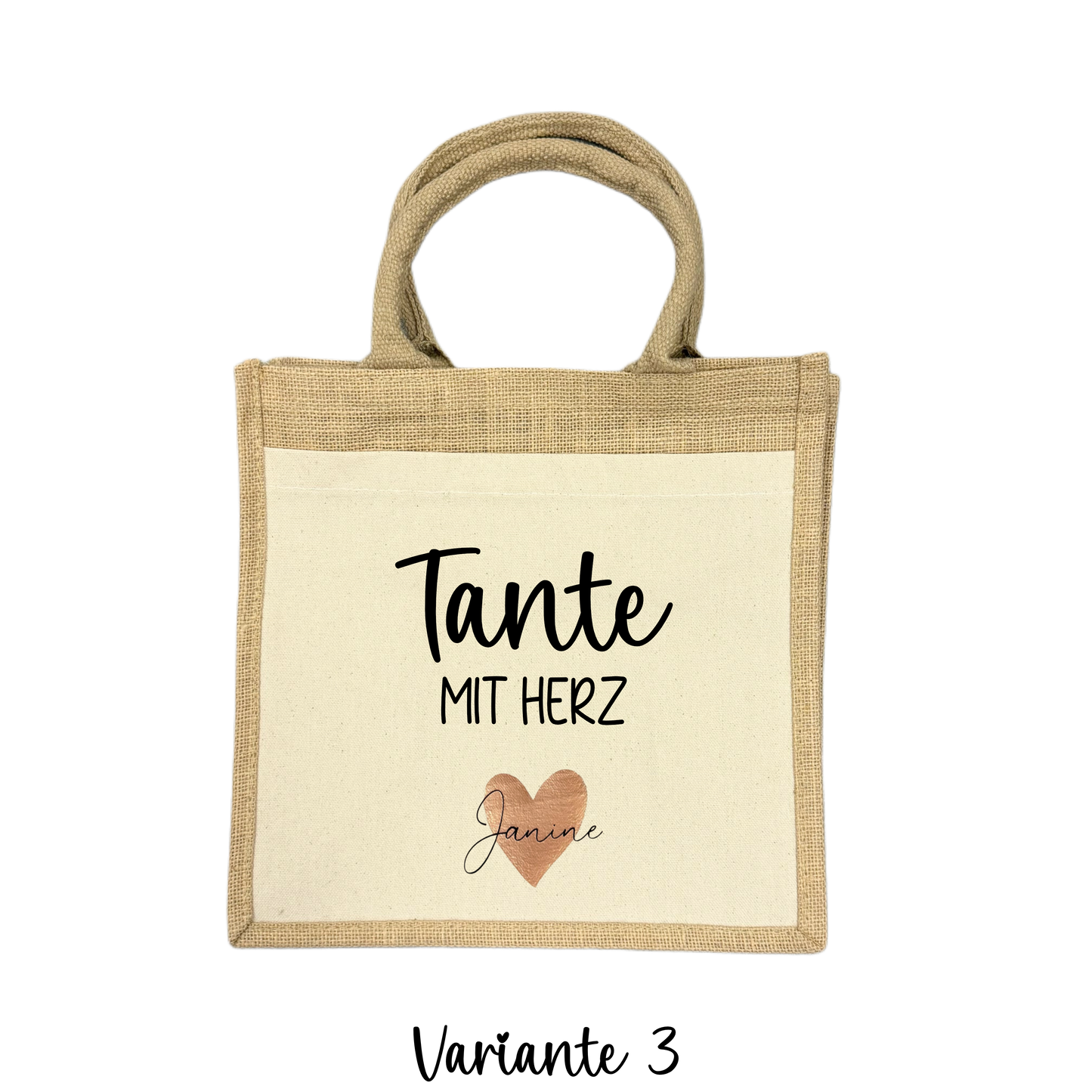 Midi Jutetasche TANTE MIT HERZ - auf Wunsch personalisiert