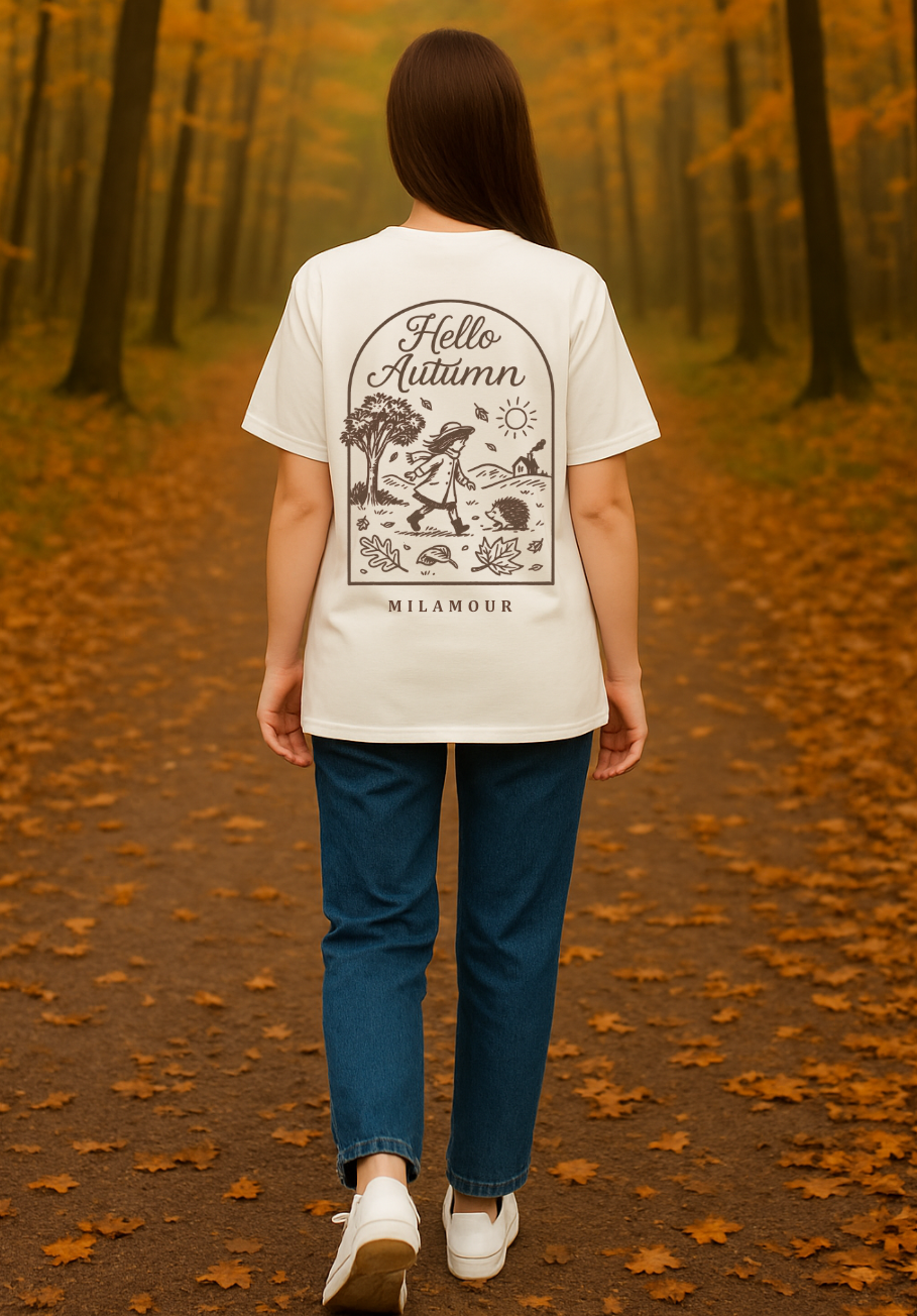 Shirt HELLO AUTUMN - offwhite/brown