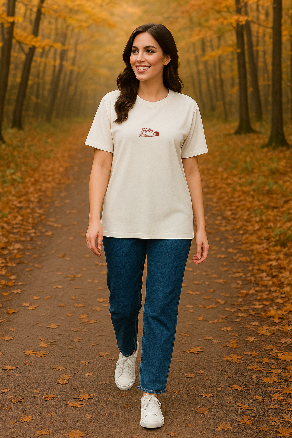 Shirt HELLO AUTUMN - offwhite/rust